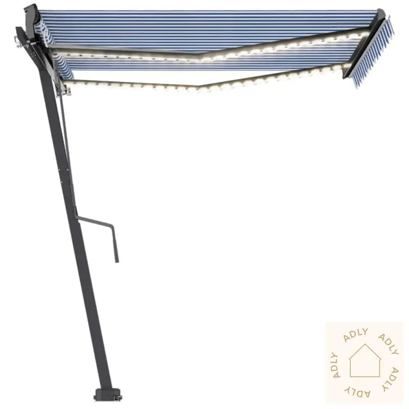 Automatisk Markise Med Led Og Vindsensor 300X250 Cm Blå Og Hvit