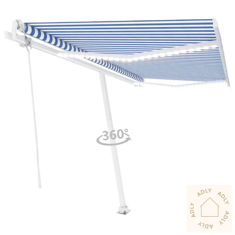Automatisk Markise Med Vindsensor Og Led 400X300 Cm Blå Og Hvit