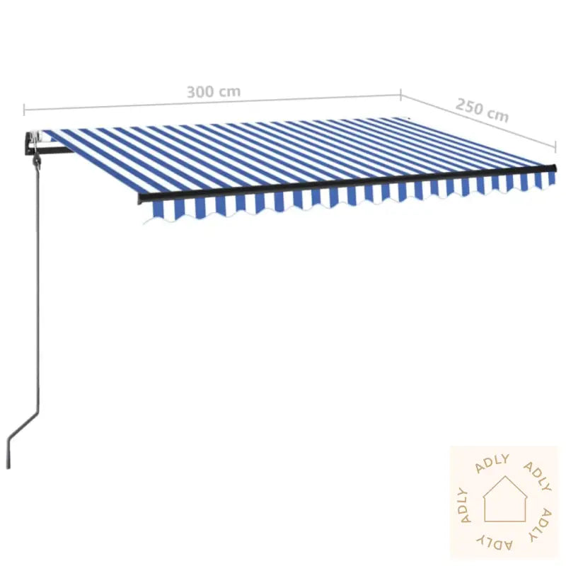 Automatisk Markise Med Led Og Vindsensor 300X250 Cm Blå Og Hvit