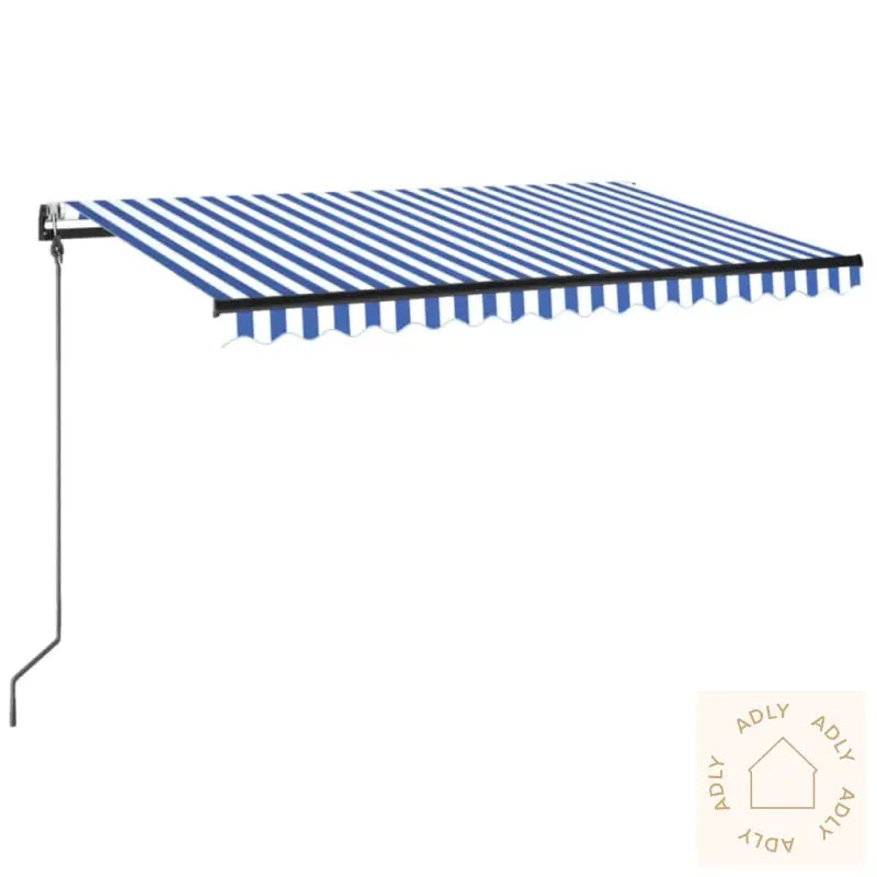 Automatisk Markise Med Led Og Vindsensor 300X250 Cm Blå Og Hvit