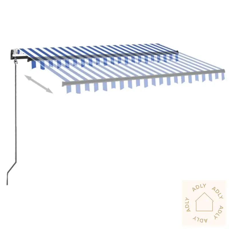 Automatisk Markise Med Led Og Vindsensor 300X250 Cm Blå Og Hvit