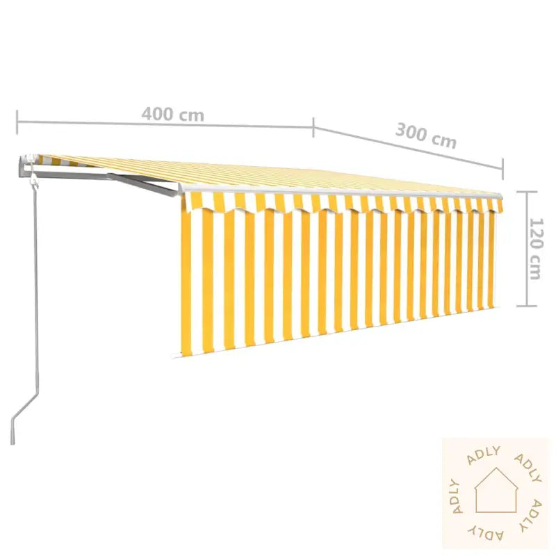 Automatisk Uttrekkbar Markise Med Rullegardin 4X3 M Gul Og Hvit