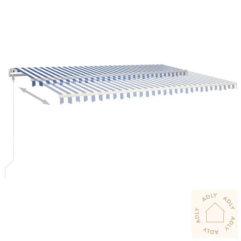Automatisk Markise Med Vindsensor Og Led 500X350 Cm Blå Og Hvit