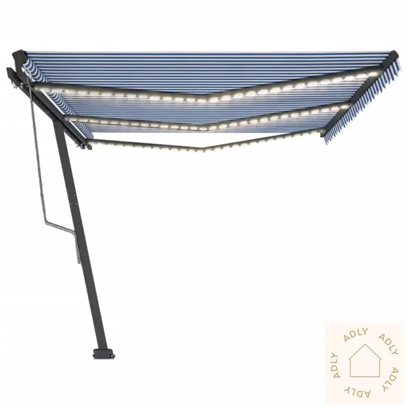 Automatisk Markise Med Vindsensor Og Led 600X300 Cm Blå Og Hvit