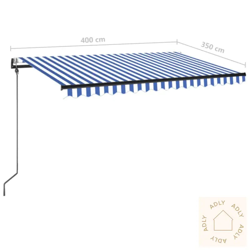 Automatisk Markise Med Vindsensor Og Led 400X350 Cm Blå Og Hvit