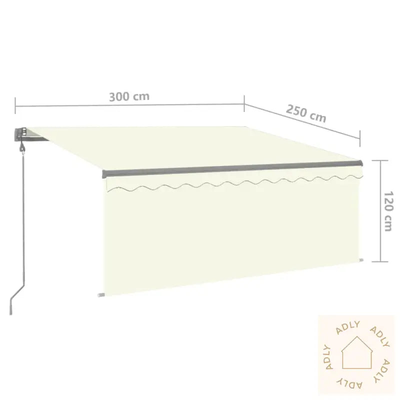 Automatisk Markise Rullegardin Led Vindsensor 3X2,5 M Kremhvit