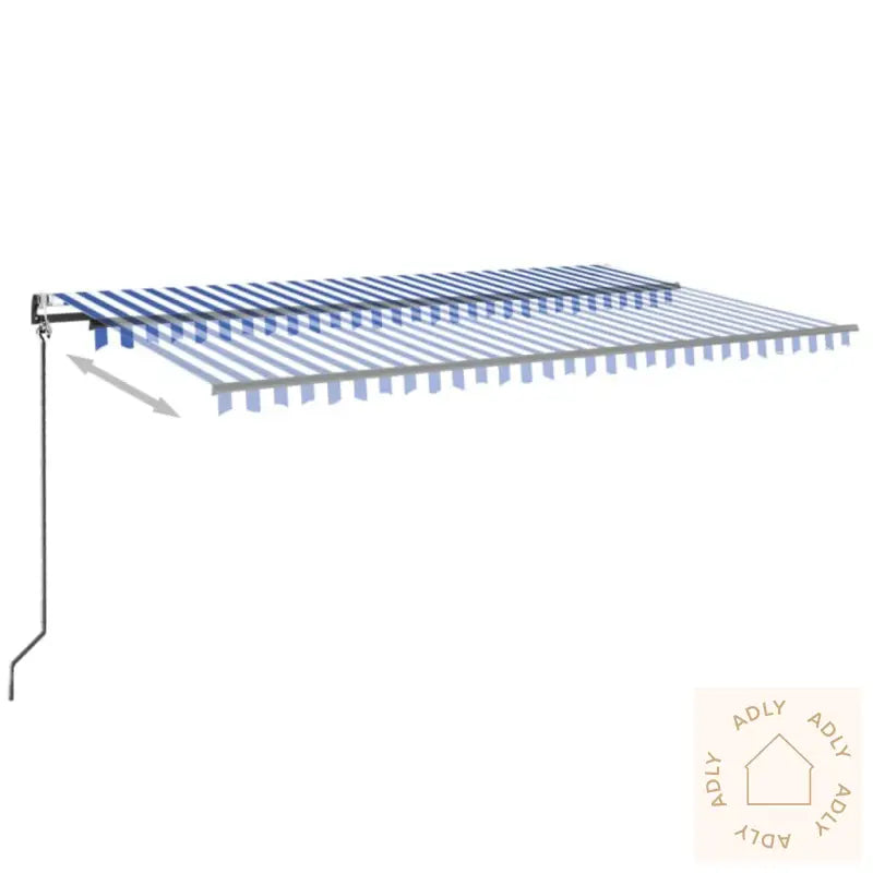 Automatisk Markise Med Vindsensor Og Led 500X350 Cm Blå Og Hvit