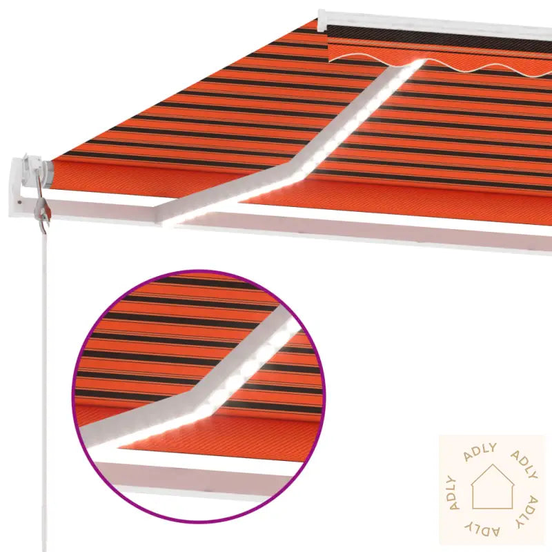 Automatisk Markise Med Vindsensor Og Led 600X350Cm Oransje Brun