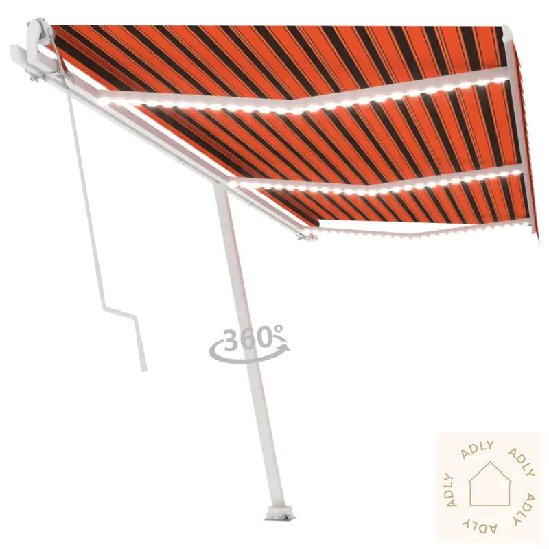 Automatisk Markise Med Vindsensor Og Led 600X350Cm Oransje Brun