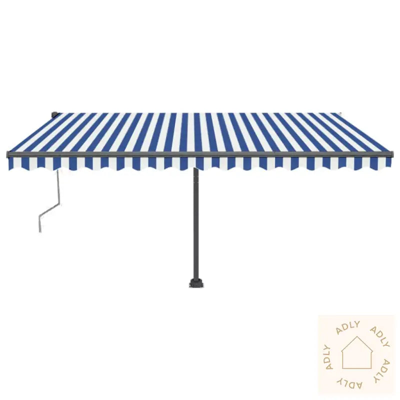 Frittstående Automatisk Markise 450X350 Cm Blå/Hvit