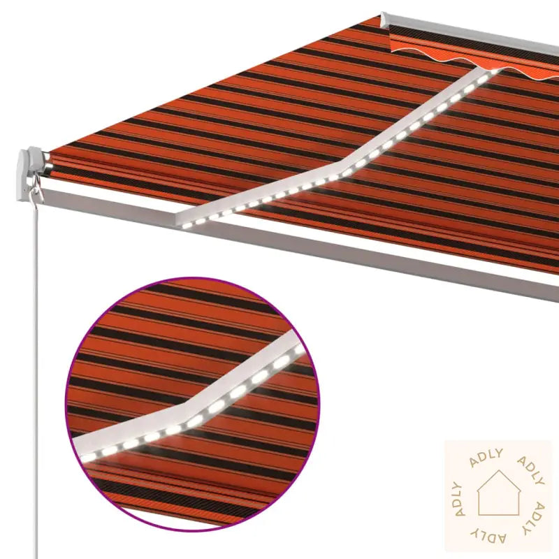 Automatisk Markise Med Vindsensor Og Led 6X3,5M Oransje Og Brun