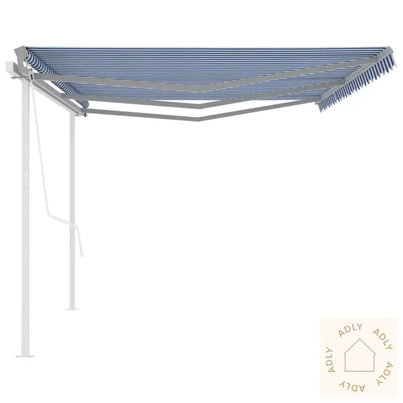 Automatisk Uttrekkbar Markise Med Stolper 6X3,5 M Blå Og Hvit