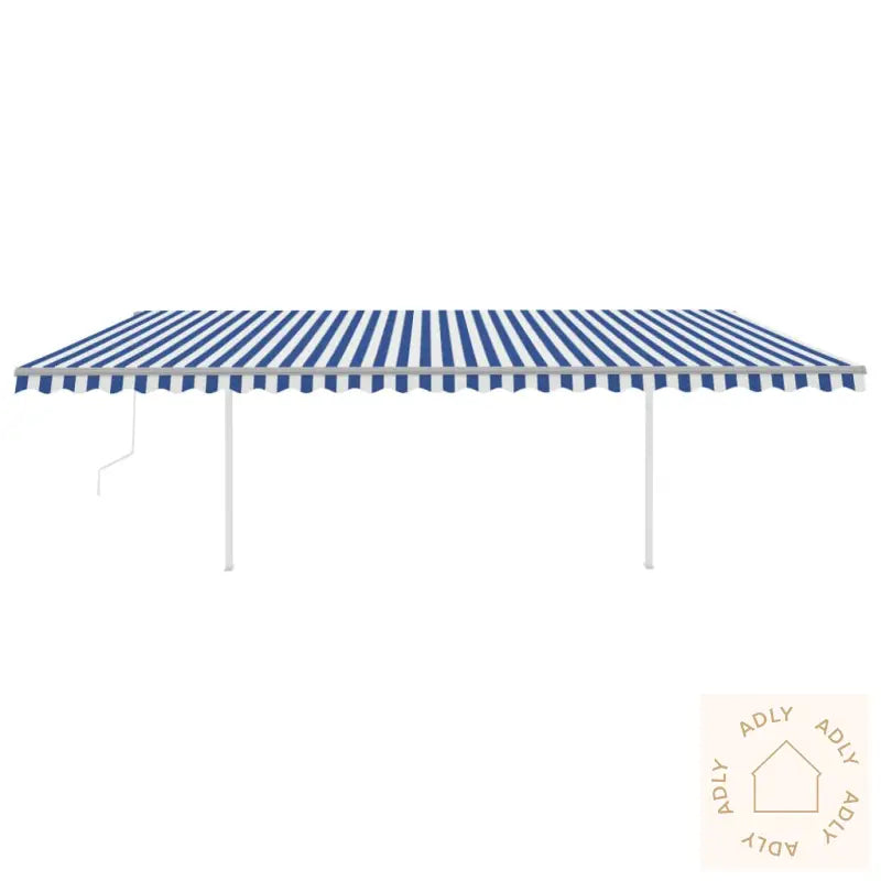Automatisk Uttrekkbar Markise Med Stolper 6X3,5 M Blå Og Hvit