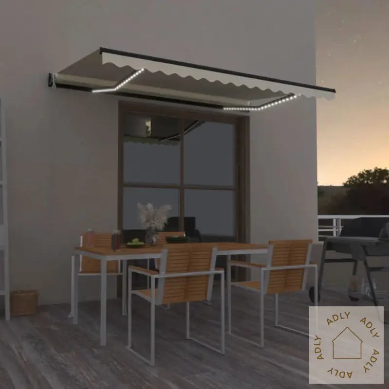 Automatisk Markise Med Vindsensor Og Led 450X350 Cm Kremhvit