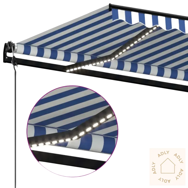 Stripet uttrekkbare markisen med LED-lys som matcher stilige utendørsmøbler og hagemøbler