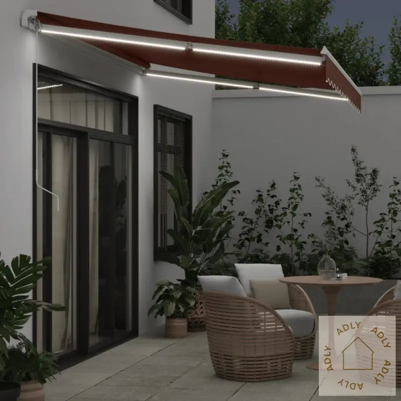 Manuell Uttrekkbar Markise Med Led Brun 350X250 Cm