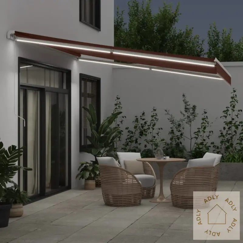 Manuell Uttrekkbar Markise Med Led Brun 400X350 Cm