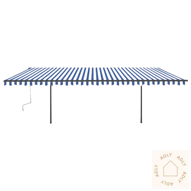 Blå og hvit striped uttrekkbare markisen med solid aluminiumsramme og pulverlakkert aluminium