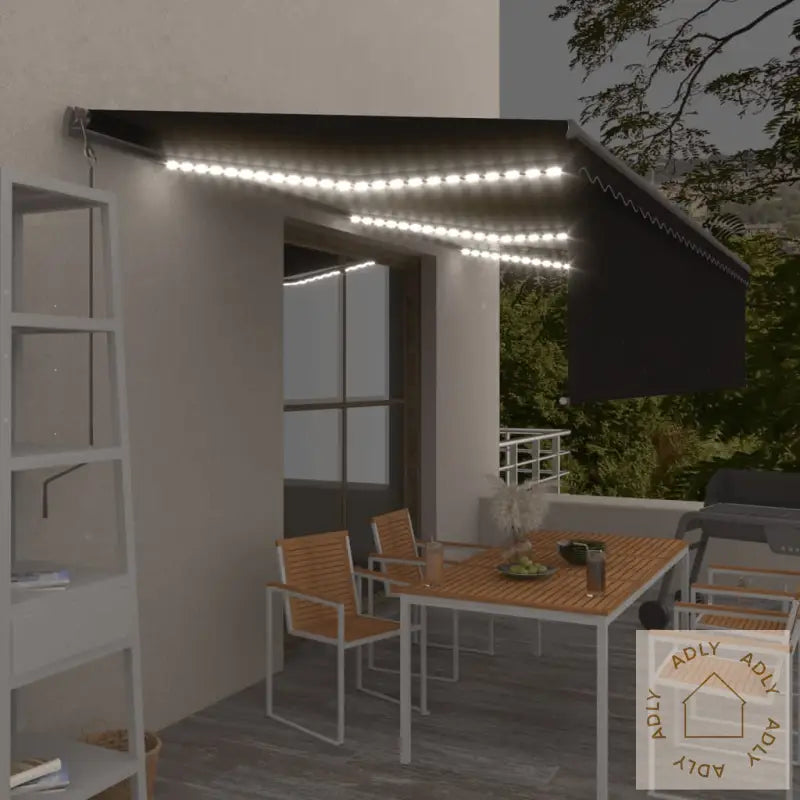 Automatisk Markise Rullegardin Led Vindsensor 6X3 M Antrasitt