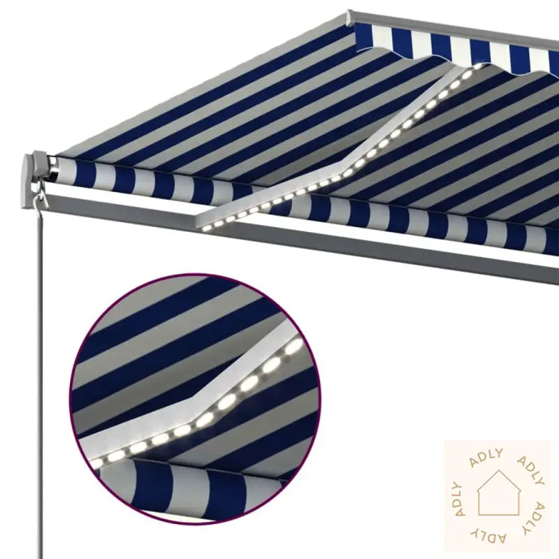 Automatisk Markise Med Vindsensor Og Led 450X350 Cm Blå Og Hvit