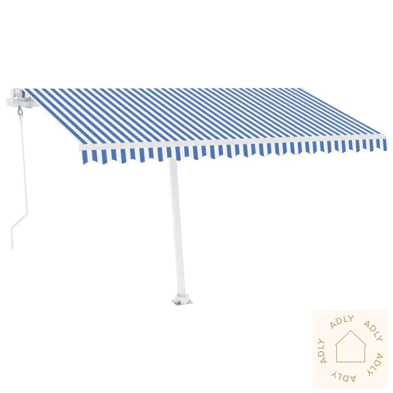 Frittstående Automatisk Markise 450X300Cm Blå Og Hvit