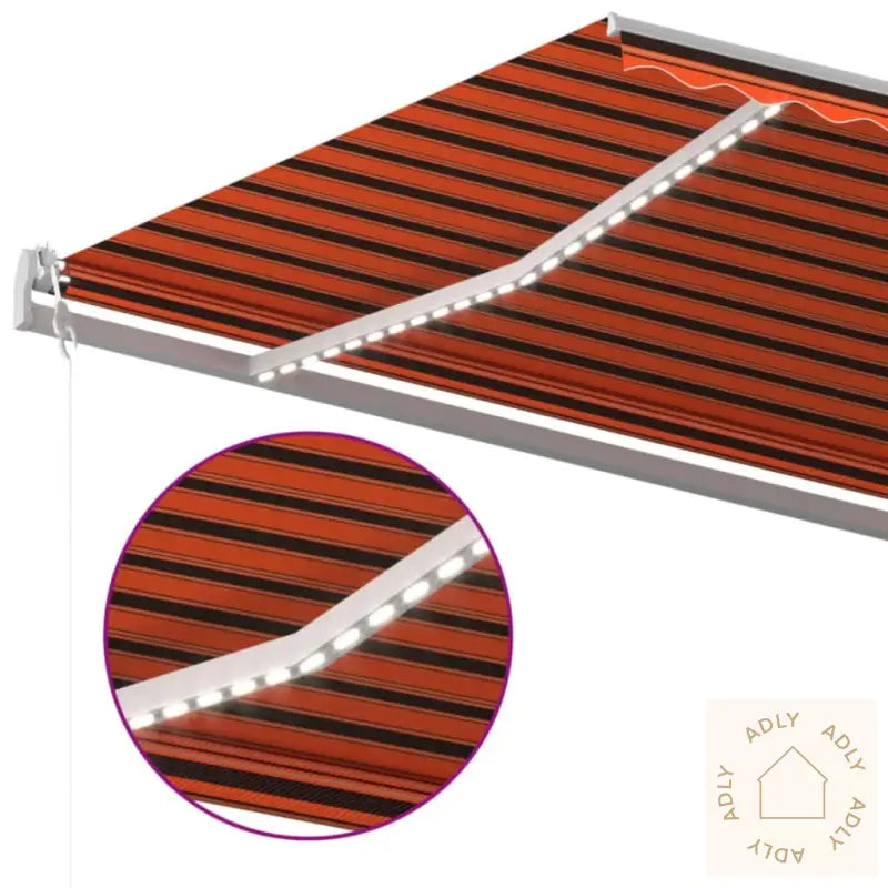 Automatisk Markise Med Vindsensor Og Led 600X350Cm Oransje Brun