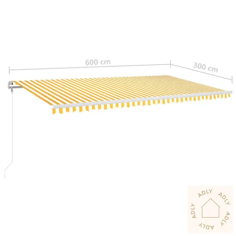Automatisk Markise Med Vindsensor Og Led 600X300 Cm Gul/Hvit