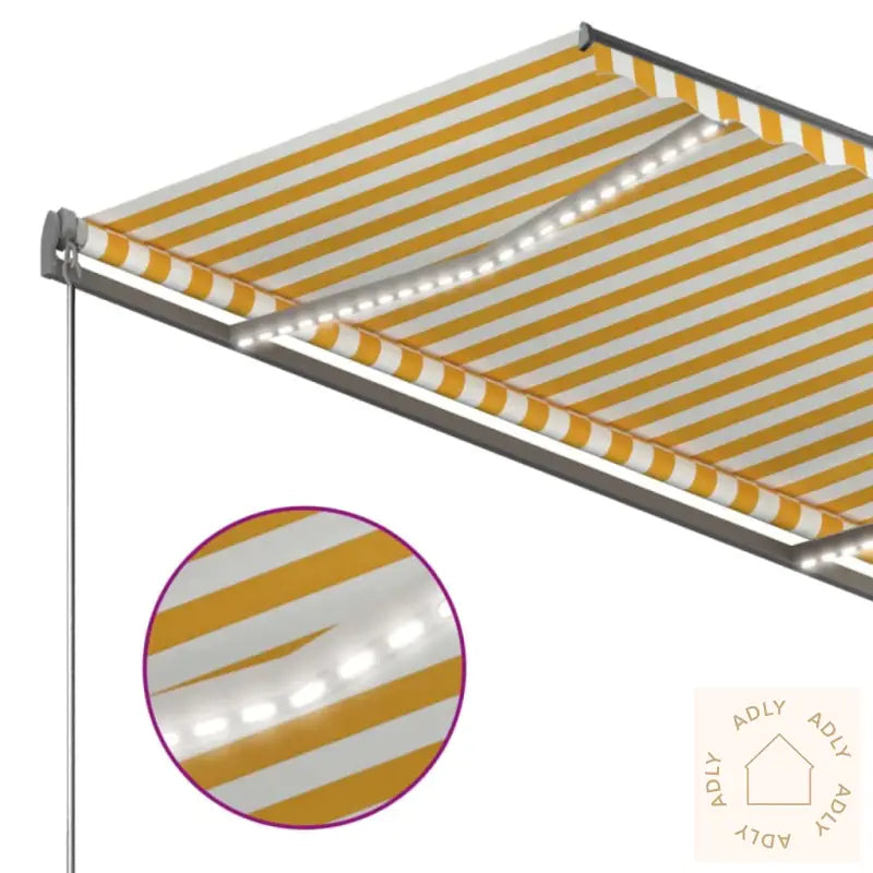 Automatisk Markise Med Led Og Vindsensor 300X250 Cm Gul Og Hvit