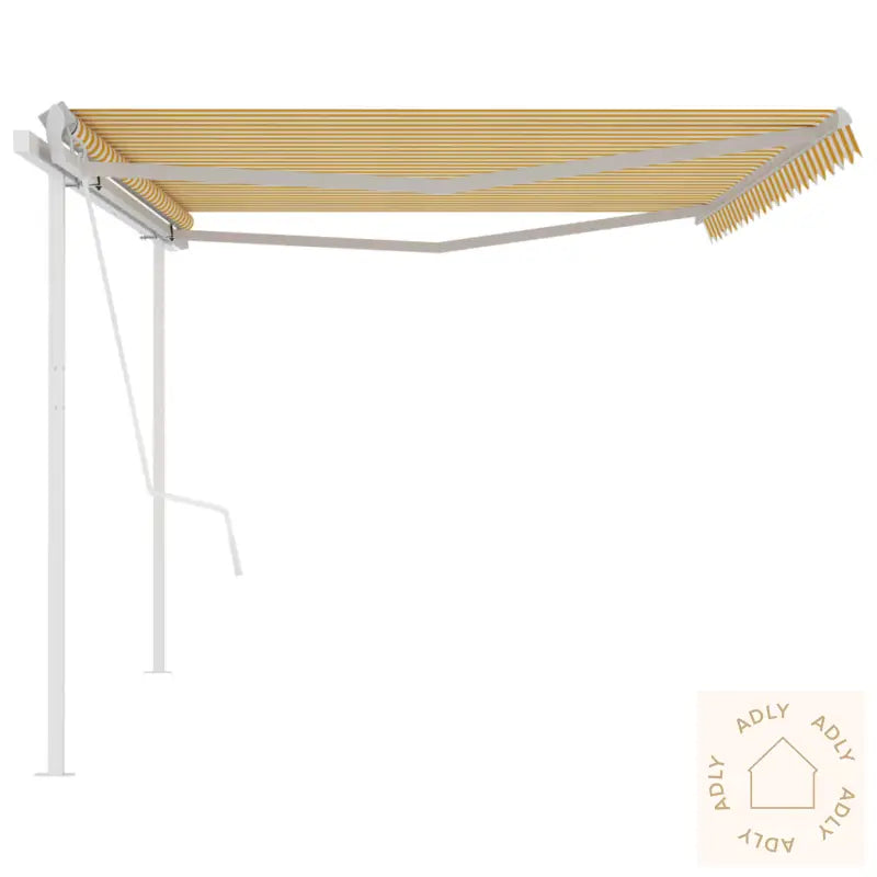Automatisk Uttrekkbar Markise Med Stolper 5X3,5 M Gul Og Hvit