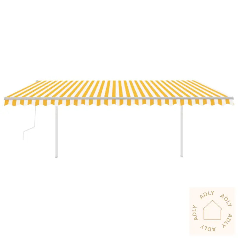 Automatisk Uttrekkbar Markise Med Stolper 5X3,5 M Gul Og Hvit