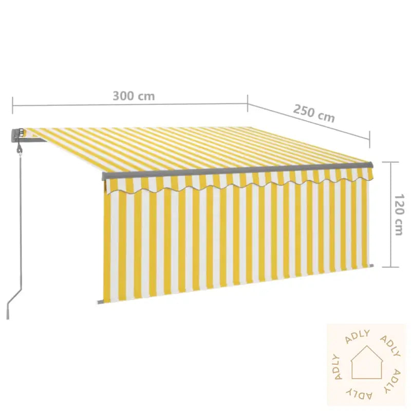 Automatisk Markise Rullegardin Led Vindsensor 3X2,5 M Gul Hvit