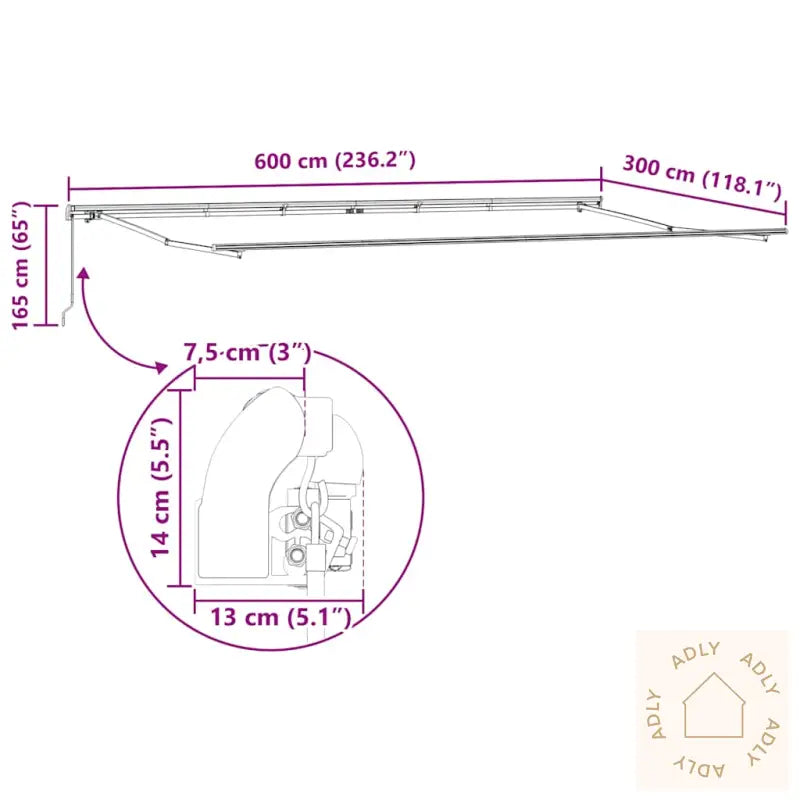 Manuell Uttrekkbar Markise Burgunder 600X300 Cm