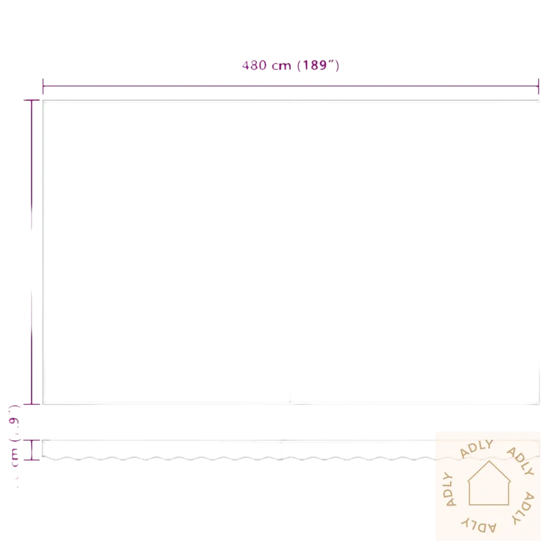 Bilde av uttrekkbare markisen med pulverlakkert aluminium for terrassen, viser dimensjoner