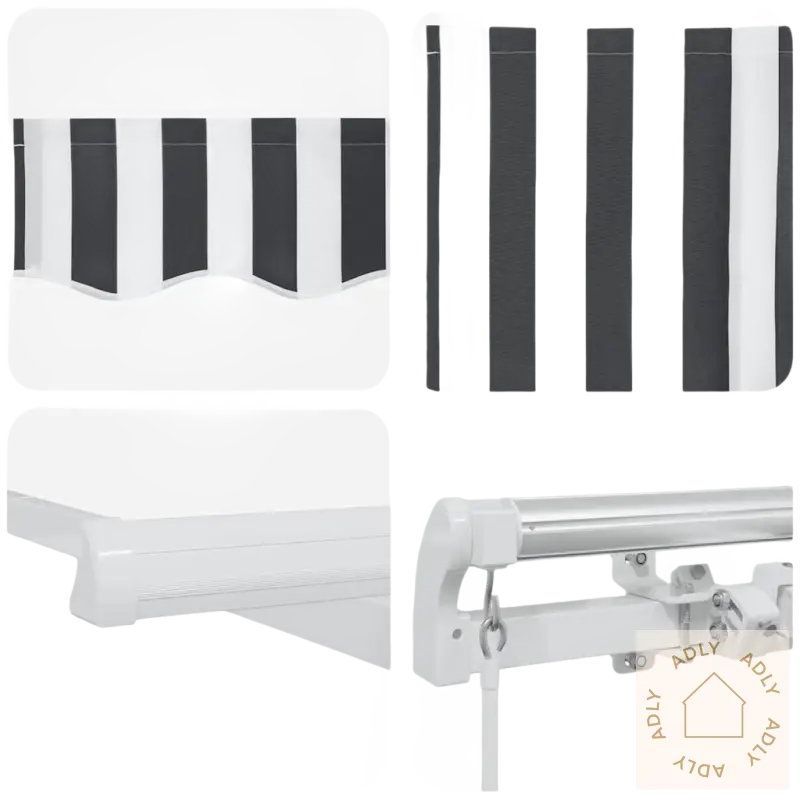 Detaljer av striped awning på uttrekkbare markisen i pulverlakkert aluminium