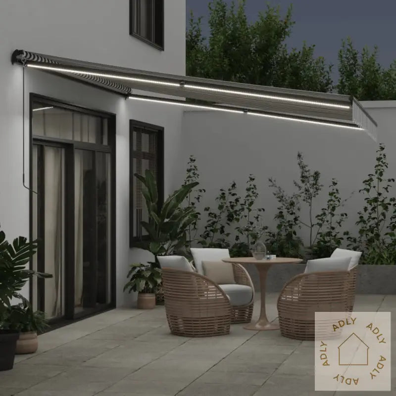 Manuell Uttrekkbar Markise Med Led Antrasitt Og Hvit 400X300 Cm