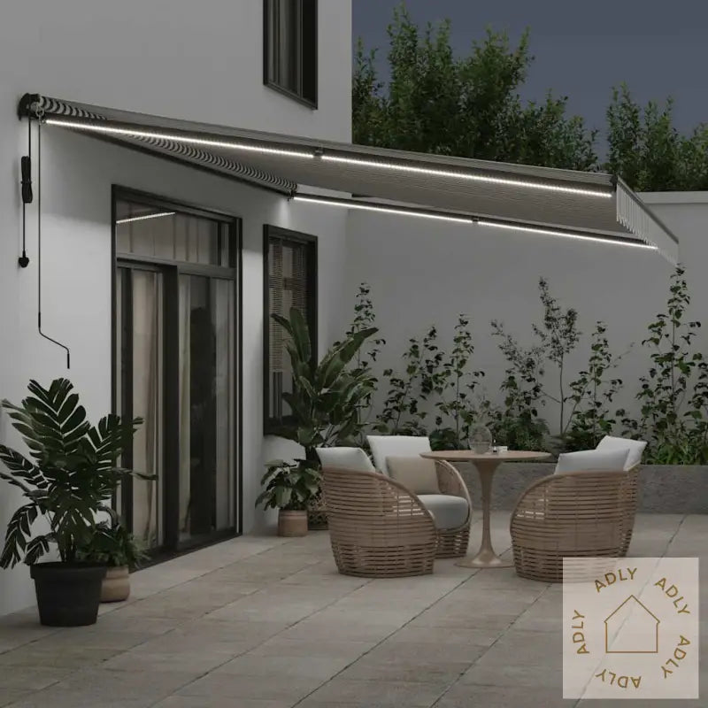 Automatisk Uttrekkbar Markise Led Antrasitt Og Hvit 600X300 Cm