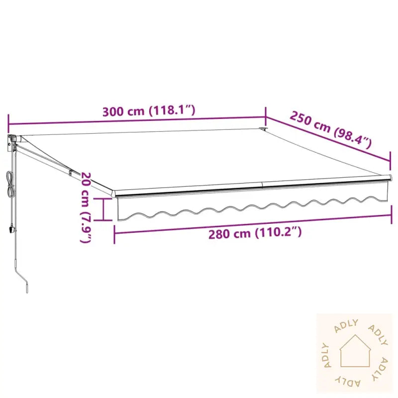 Automatisk Uttrekkbar Markise Med Led Burgunder 300X250 Cm