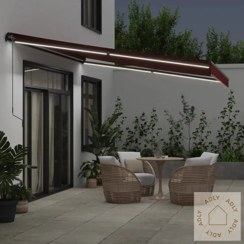 Manuell Uttrekkbar Markise Med Led Burgunder 450X350 Cm