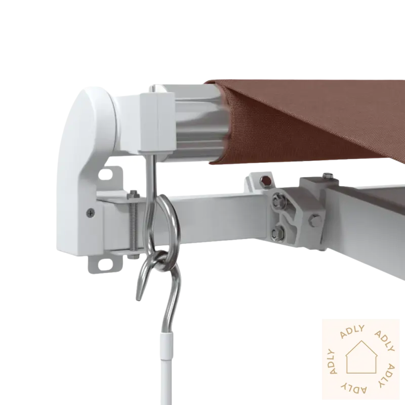 Uttrekkbare markisen med brun stoff og pulverlakkert aluminium for hagemøbler
