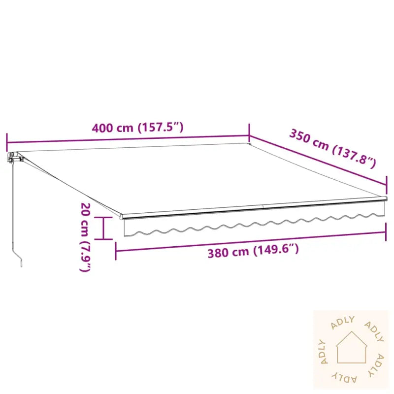 Manuell Uttrekkbar Markise Med Led Antrasitt Og Hvit 400X350 Cm