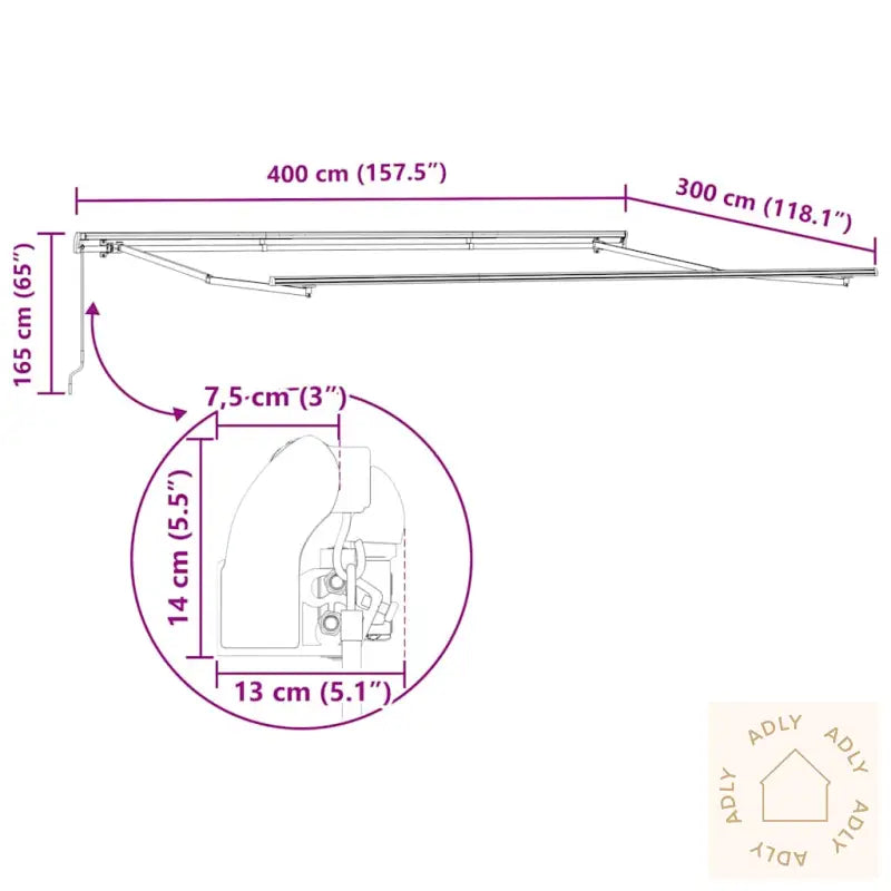 Manuell Uttrekkbar Markise Antrasitt Og Hvit 400X300 Cm