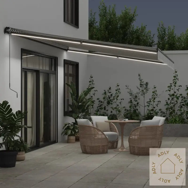 Manuell Uttrekkbar Markise Med Led Antrasitt Og Hvit 500X350 Cm