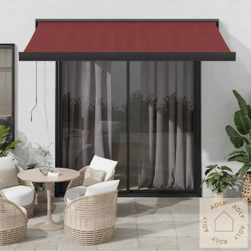 Automatisk Uttrekkbar Markise Med Led Burgunder 300X250 Cm
