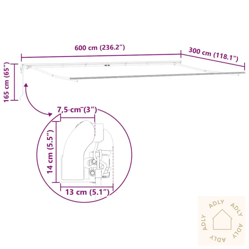 Automatisk Uttrekkbar Markise Burgunder 600X300 Cm