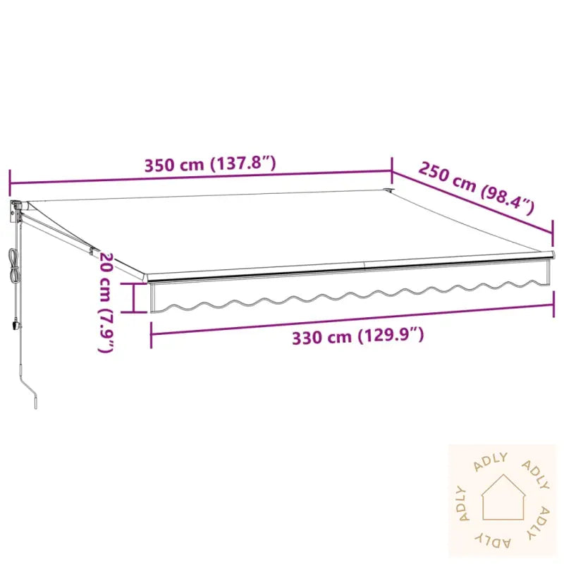 Automatisk Uttrekkbar Markise Med Led Burgunder 350X250 Cm