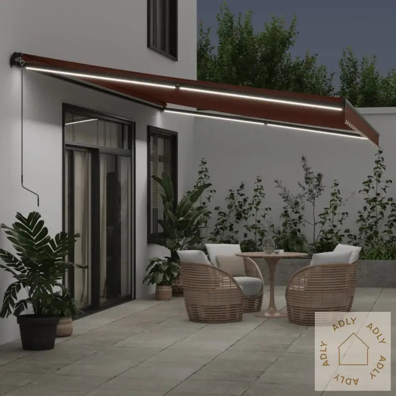 Manuell Uttrekkbar Markise Med Led Brun 600X300 Cm