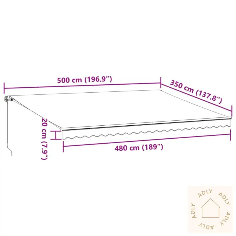 Manuell Uttrekkbar Markise Med Led Antrasitt Og Hvit 500X350 Cm