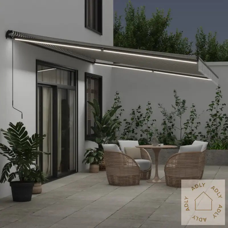 Manuell Uttrekkbar Markise Med Led Antrasitt Og Hvit 600X350 Cm