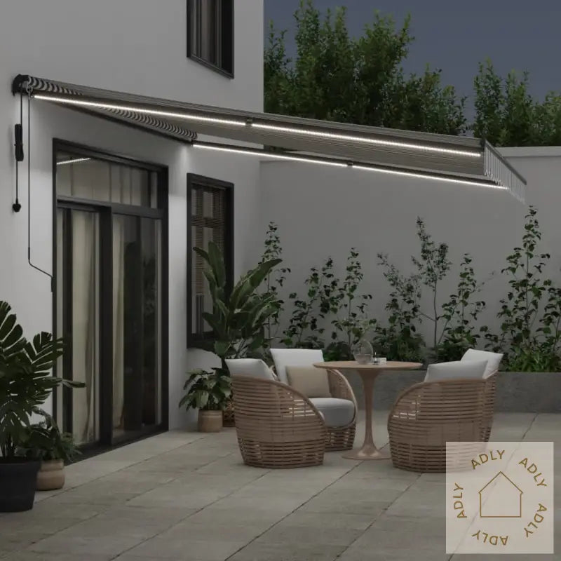 Automatisk Uttrekkbar Markise Led Antrasitt Og Hvit 450X300 Cm