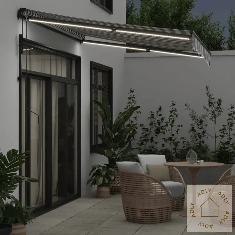 Automatisk Uttrekkbar Markise Led Antrasitt Og Hvit 300X250 Cm